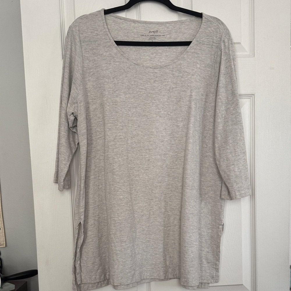 Pure Jill Gray 3/4 Sleeve High-Low Tunic